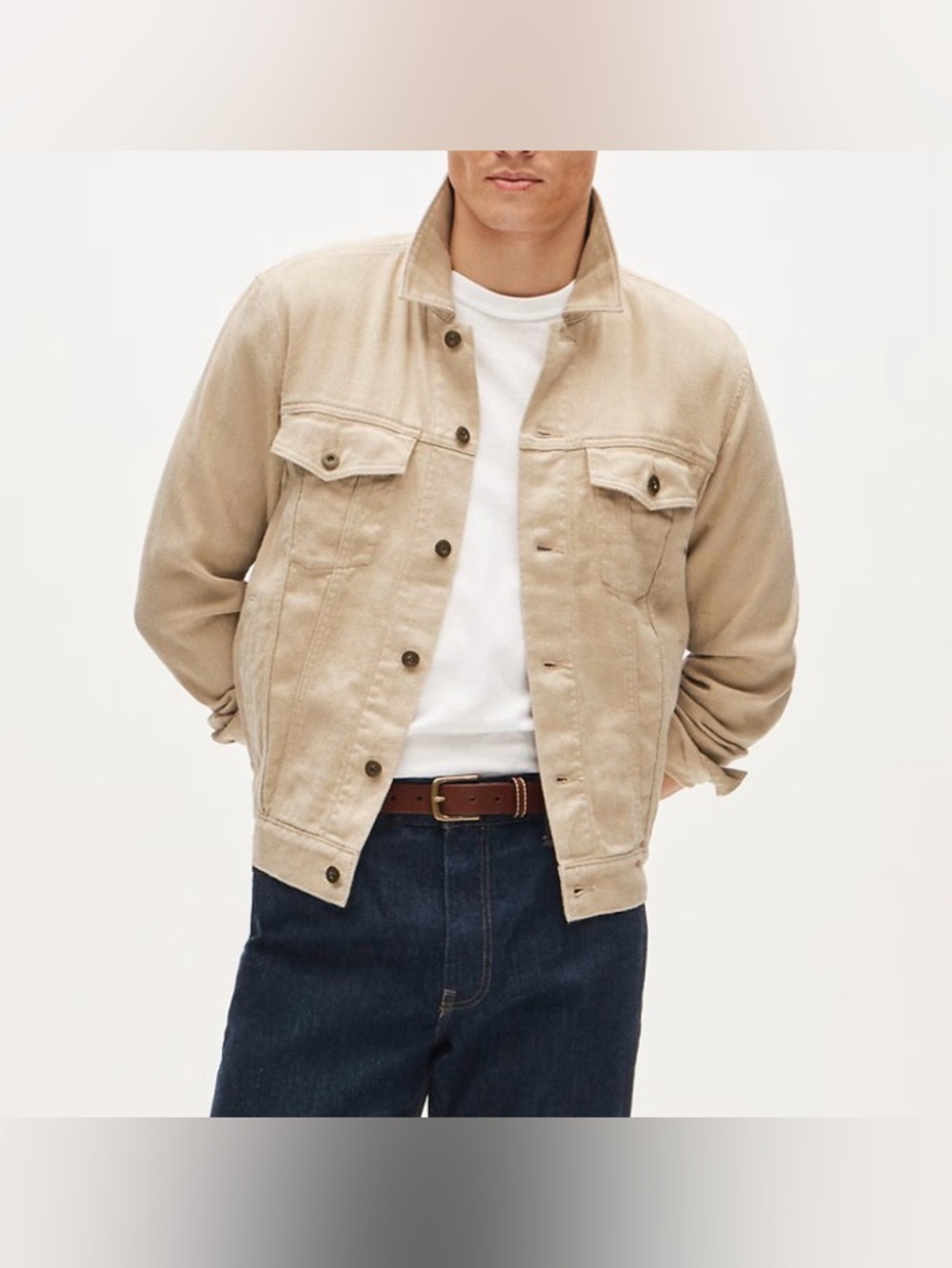 J.Crew.Men's Beige Cotton-Linen blend Trucker Jacket.M.NWT.